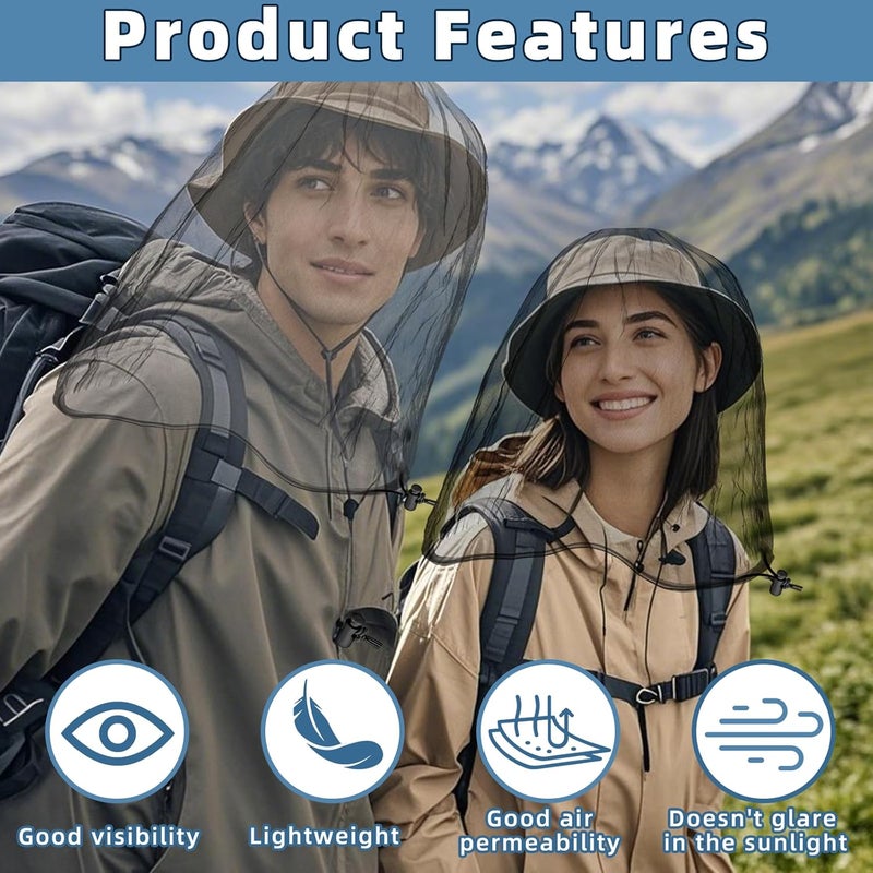 JayruiMice 2 Pack Ultra Large Mosquito Net 42x25 Inches Mosquito Head Net Oversized Insect Netting Bug Fits Most Hats for Gardening Hiking Fishing Traveling(Gray+Black) - Image 4